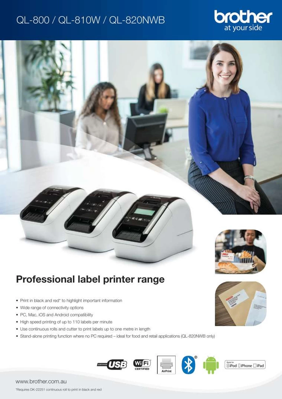 BROTHER QL-800 High Speed Professional Label Printer For PC MAC Prints Upto 62mm Label With BLACK-RED PRINTING *DK-22251 Required 4 BROTHER QL-800 High Speed Professional Label Printer For PC MAC Prints Upto 62mm Label With BLACK-RED PRINTING *DK-22251 Required - Image 2