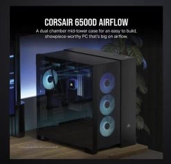 CORSAIR 6500D Airflow Tempered Glass ATX Mid-Tower, Mesh Front Left, Dual Chamber Black Case