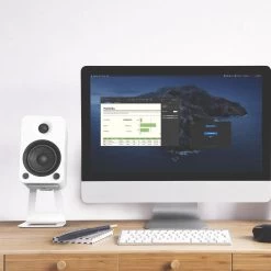 Kanto YU4 140W Powered Bookshelf Speakers With Bluetooth® And Phono Preamp - Pair, Matte White With SE4W White Stand Bundle -Office Electronics Store KO YU4MW SE4W03 17024.1713982287