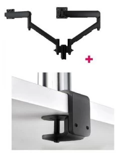 Atdec AWMS-2-D13 Dual 690mm Dynamic Monitor Arms + 135mm Post / 8kg (17.6lb) Flat And Curved Screens + F Clamp Desk Fixing, Black