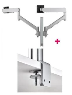 Atdec AWMS-2-D40 Dual 690mm Dynamic Monitor Arms + 400mm Post / 8kg (17.6lb) Flat And Curved Screens + F Clamp Desk Fixing, Silver