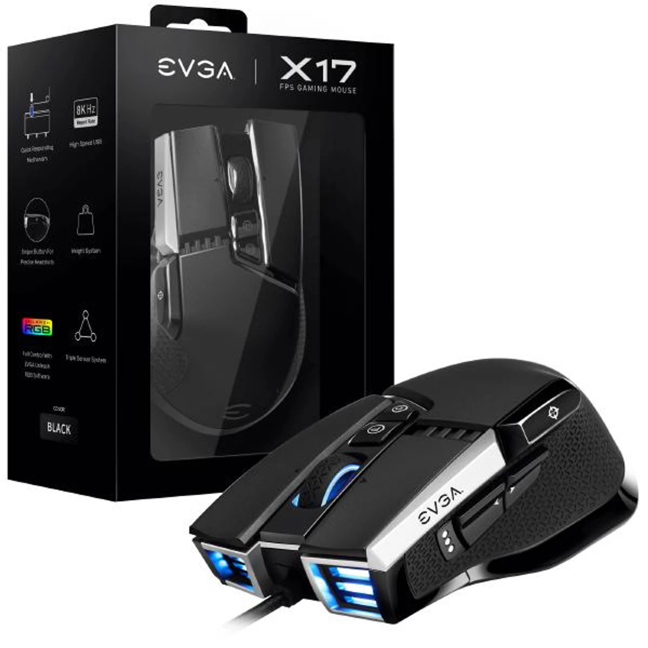 EVGA X17 Gaming Mouse, Wired, Black, Customizable, 16,000 DPI, 5 Profiles, 10 Buttons, Ergonomic 903-W1-17BK-K3 3 EVGA X17 Gaming Mouse, Wired, Black, Customizable, 16,000 DPI, 5 Profiles, 10 Buttons, Ergonomic 903-W1-17BK-K3