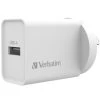 VERBATIM USB Charger Single Port 2.4A - White Single Port Wall Charger