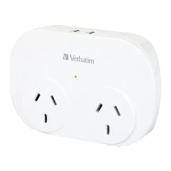 VERBATIM Dual USB Surge Protected With Double Adaptor - White 2x USB Charger Outlet, Charge Phone And Tablet, Surge Protection, 2.4A Current Power