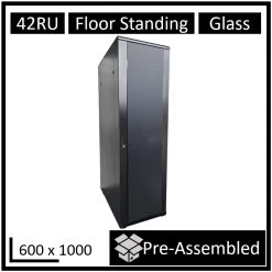LDR Assembled 42U Server Rack Cabinet (600mm X 1000mm) Glass Door, 1x 8-Port PDU, 1x 4-Way Fan, 2x Fixed Shelves - Black Metal Construction