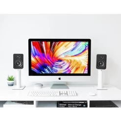 Kanto SP9W 9" Tall Universal Desktop Speaker Stand - Pair, White -Office Electronics Store SP9W IMG02 Lifestyle2 15472.1713981320