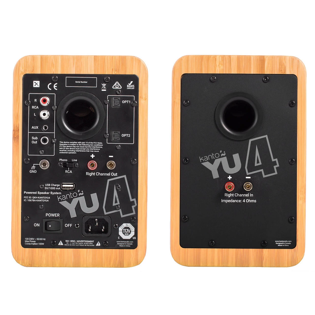 Kanto YU4 140W Powered Bookshelf Speakers With Bluetooth® And Phono Preamp - Pair, Bamboo With SE4 Black Stand Bundle 7 Kanto YU4 140W Powered Bookshelf Speakers With Bluetooth® And Phono Preamp - Pair, Bamboo With SE4 Black Stand Bundle - Image 5