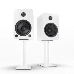 Kanto YU4 140W Powered Bookshelf Speakers With Bluetooth® And Phono Preamp - Pair, Matte White With SP9W White Stand Bundle -Office Electronics Store YU4MW SP9W StudioRender 68085.1711302108