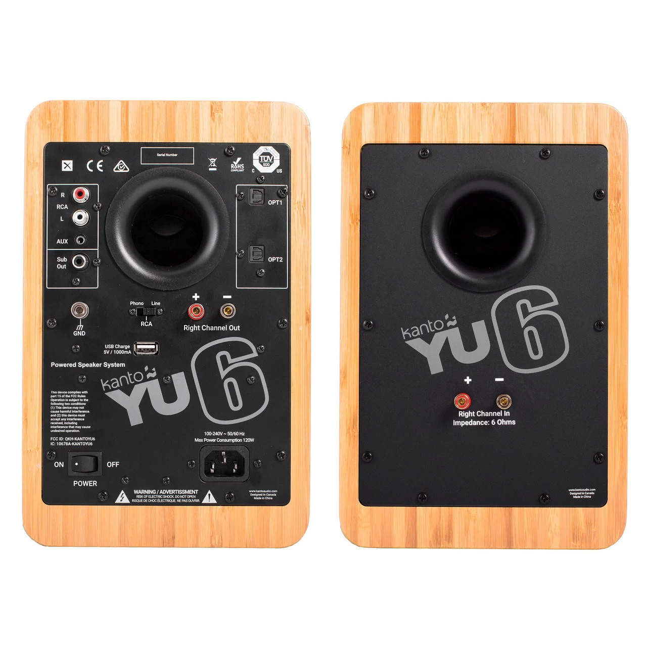 Kanto YU6 200W Powered Bookshelf Speakers With Bluetooth® And Phono Preamp - Pair, Bamboo With SX22 Black Stand Bundle 9 Kanto YU6 200W Powered Bookshelf Speakers With Bluetooth® And Phono Preamp - Pair, Bamboo With SX22 Black Stand Bundle - Image 7