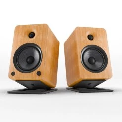 Kanto YU6 200W Powered Bookshelf Speakers With Bluetooth® And Phono Preamp - Pair, Bamboo With S6 Black Stand Bundle -Office Electronics Store YU6BAMBOO S6 StudioRender 40284.1711302078