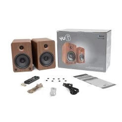 Kanto YU6 200W Powered Bookshelf Speakers With Bluetooth® And Phono Preamp - Pair, Walnut With SX22 Black Stand Bundle -Office Electronics Store YU6WALNUT IMG05 Contents c269d6d9 338c 4147 b7bd f7b828ed8fa2 54666.1711299947