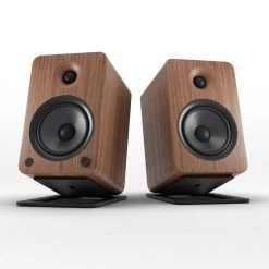 Kanto YU6 200W Powered Bookshelf Speakers With Bluetooth® And Phono Preamp - Pair, Walnut With S6 Black Stand Bundle -Office Electronics Store YU6WALNUT S6 StudioRender 24245.1711301609