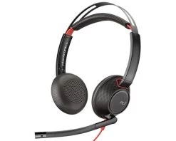 POLY-P Blackwire 5220 Headset, USB-A, 3.5mm Corded, Binaural, Noise Canceling, Dynamic EQ, SoundGuard, Call Control, Leatherette Earcups