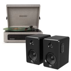 Crosley Voyager Bluetooth Portable Turntable - Grey + Bundled Majority D40 Bluetooth Speakers - Black -Office Electronics Store iwvoyagerd40grey 31456.1657071909